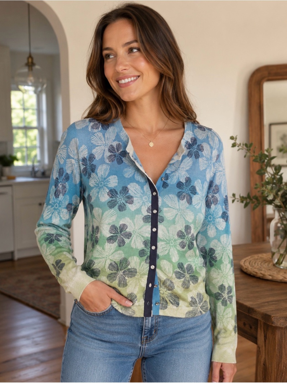 Sigrid Olsen Button Up Sweater 100% Silk Lined